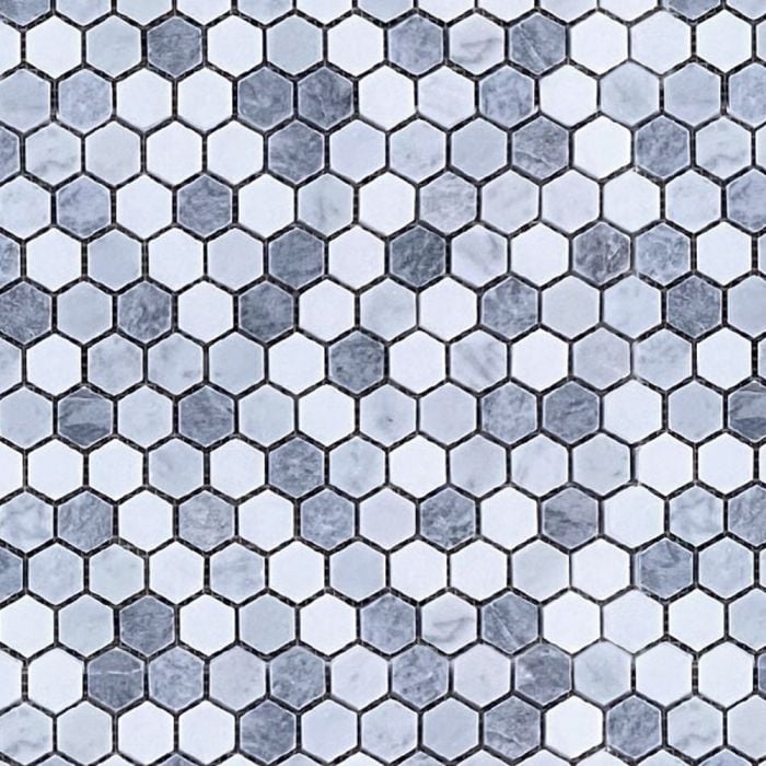 Wellstone 1" Hexagon Bardiglio, Thassos, Carrara
