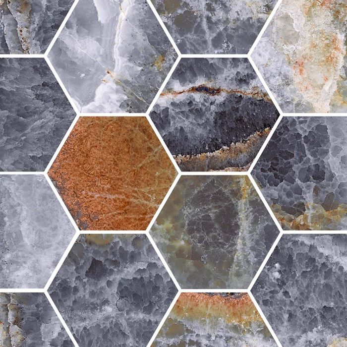 Galaxy 4" Hexagon Mosaic Polished Onyx Indigo